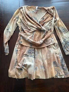 Sweet Pea Peach & Blue Paisley Wrap-Style Tunic Top